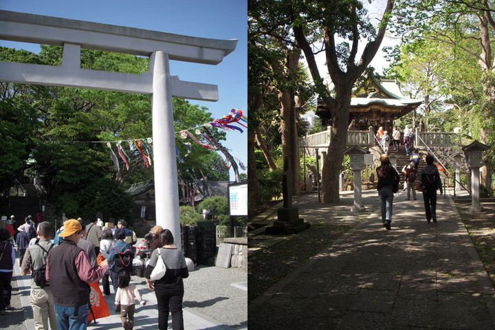 左：白旗神社鳥居　右：白旗神社参道